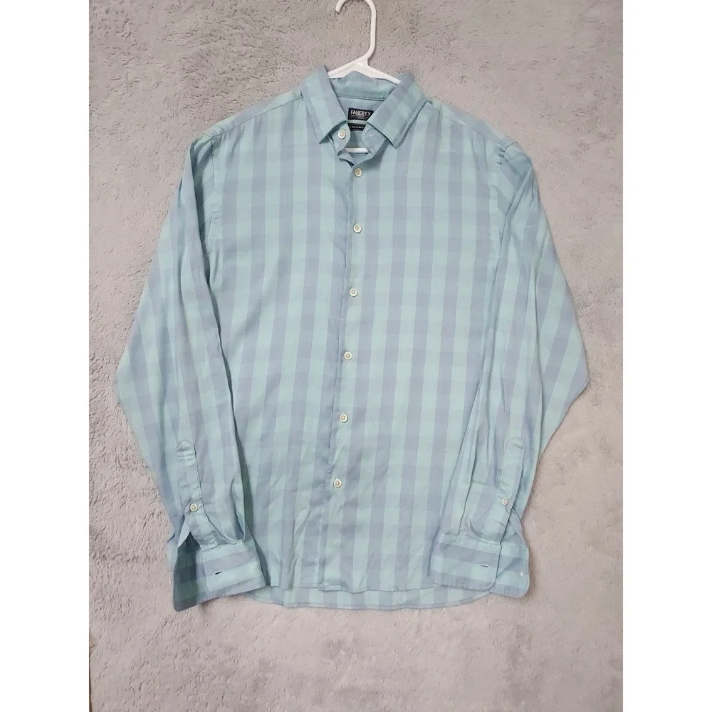 Faherty Reserve Movement Shirt Mens Small Gingham Check Long Sleeve Blue Stretch